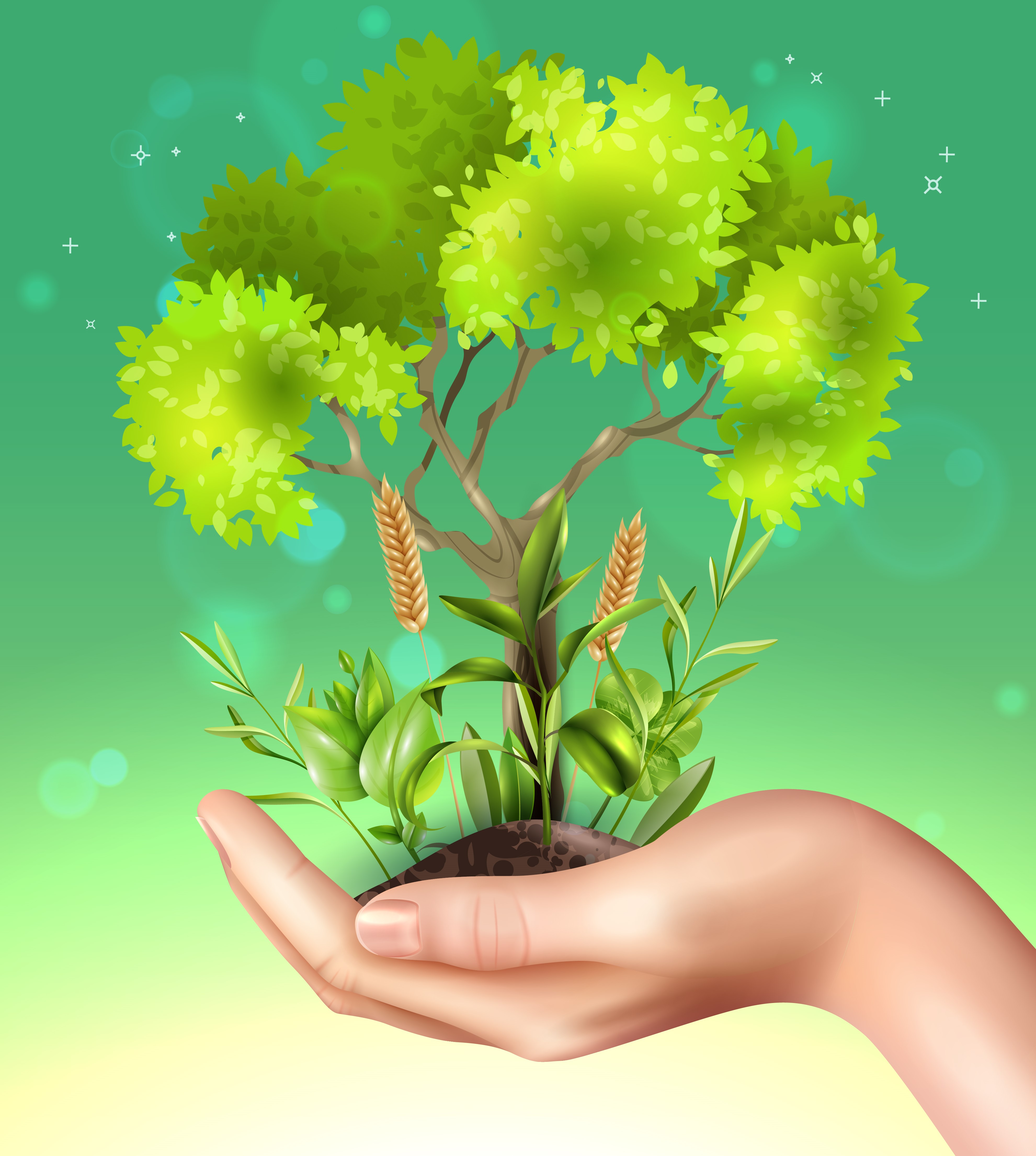 Realistic Hand Plants Ecology Illustration